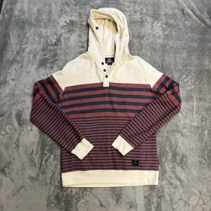Quiksilver Hoodie Mens M White Red Blue Striped Sweatshirt Pullover Henley